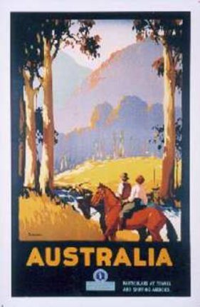 a poster with two people riding horses