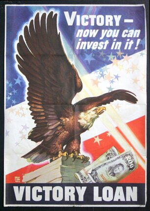 a poster of an eagle on a book and money