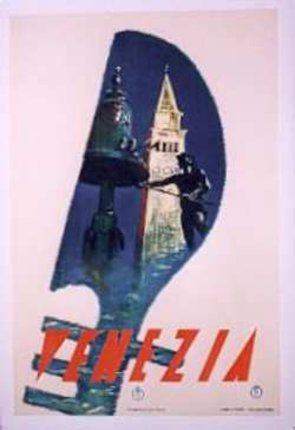 a poster of a clock tower and a bell