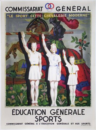 a poster of 3 students and a jousting knight in the background