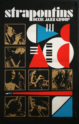 a poster with different images of people playing instruments