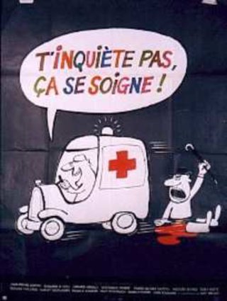 a poster with a cartoon of a man driving a car