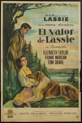 a movie poster of a man and a woman sitting on a dog