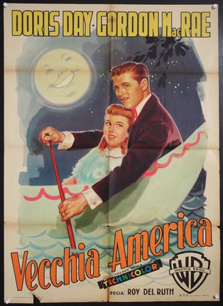a poster of a man and a woman in a boat