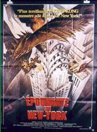 a movie poster with a dragon attacking a building