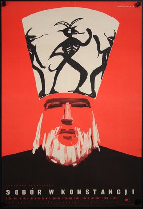 a poster of a man with a white beard and a black and white hat