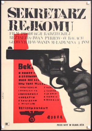 a poster with a hand holding a gun