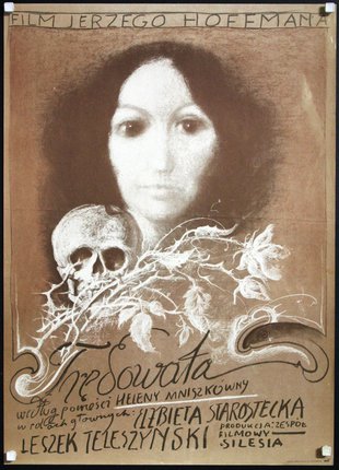 a poster of a woman with a skull