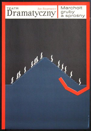 a poster with people walking up stairs