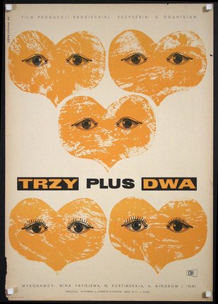 a poster with yellow hearts and eyes