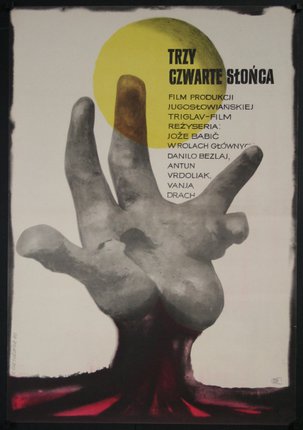 a poster with a hand and a yellow circle