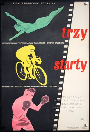 a poster with a couple of men on a bicycle