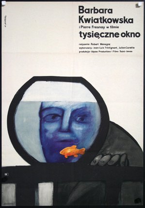 a poster of a man with a fish in a fish bowl