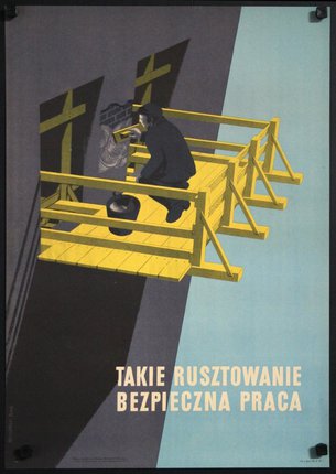 a poster of a man on a yellow bridge