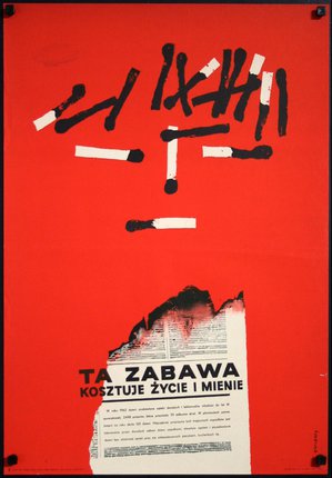 a red poster with black and white text