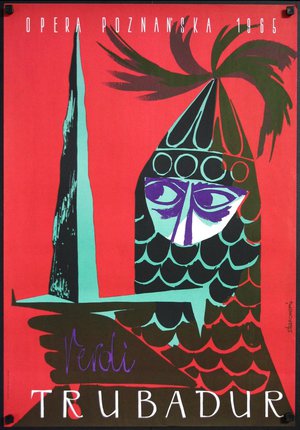 a colorful poster of a fish with a palm tree