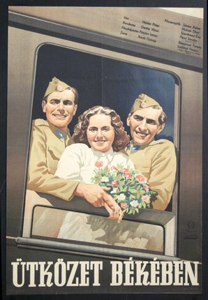 a poster of a man and a woman with flowers