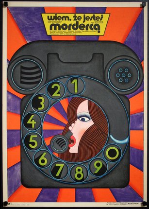 a poster of a phone with a woman speaking into a microphone