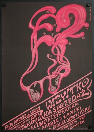 a poster with pink paint