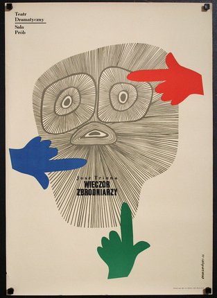 a poster with hands pointing at a face