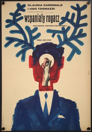 a poster of a man with antlers