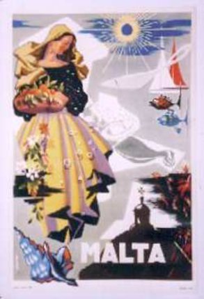 a poster of a woman holding a basket of fruits