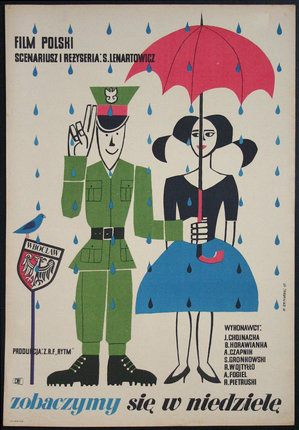 a poster of a man and woman holding an umbrella