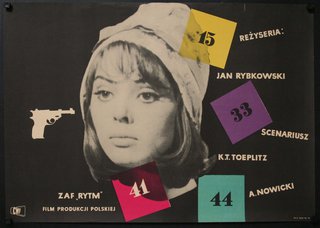 a poster with a woman's face and a gun
