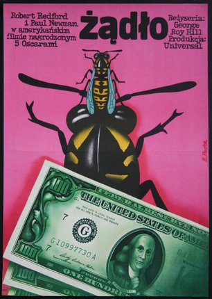 a poster of a bee and a dollar bill