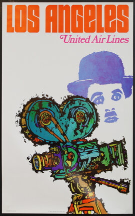 a poster with a movie camera and a man's face