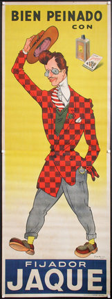 a poster of a man wearing a red and black checkered suit