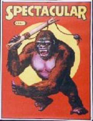 a poster of a gorilla holding a stick