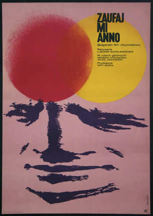 a poster of a man with a red and yellow circle
