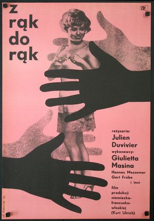 a poster with hands around a woman
