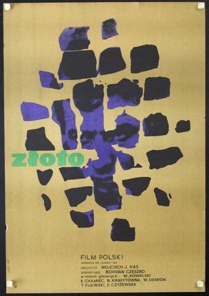 a poster with a blue and purple design