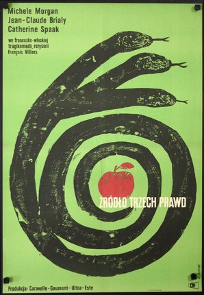 a poster with a snake and an apple
