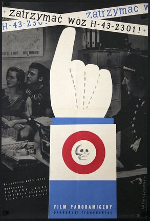 a poster with a hand pointing up