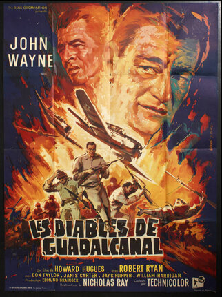 a movie poster with an explosion and people running, and airplane crashing in the background