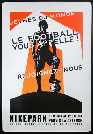 a poster with a man holding a ball