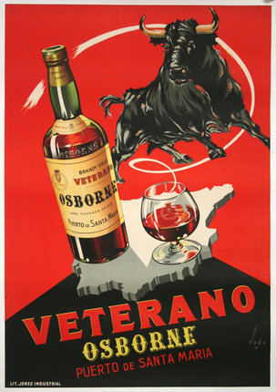 a poster of a drink and a bull