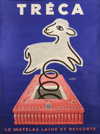 a poster of a sheep jumping out of a spring