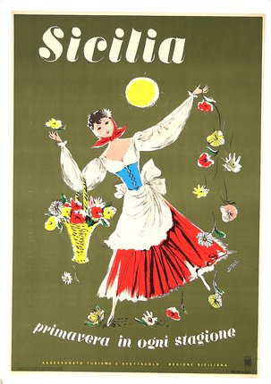 a poster of a woman holding flowers