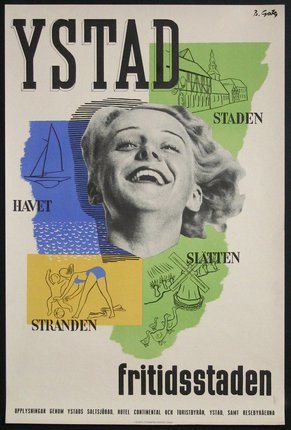 a poster with a woman smiling