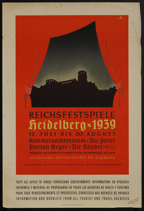an orange poster with a silhouette of Heidelberg Castle