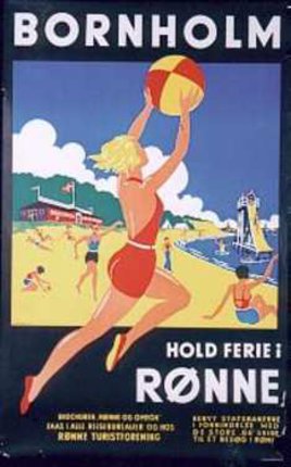 a poster of a woman holding a beach ball