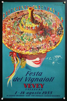 a poster with a woman wearing a large hat