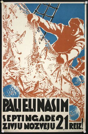 a poster of a fisherman catching fish