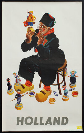 a poster of a man painting a toy
