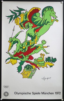 a drawing of a green and red character