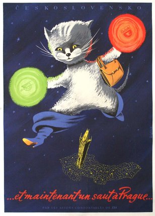 a cat with frisbees in the air